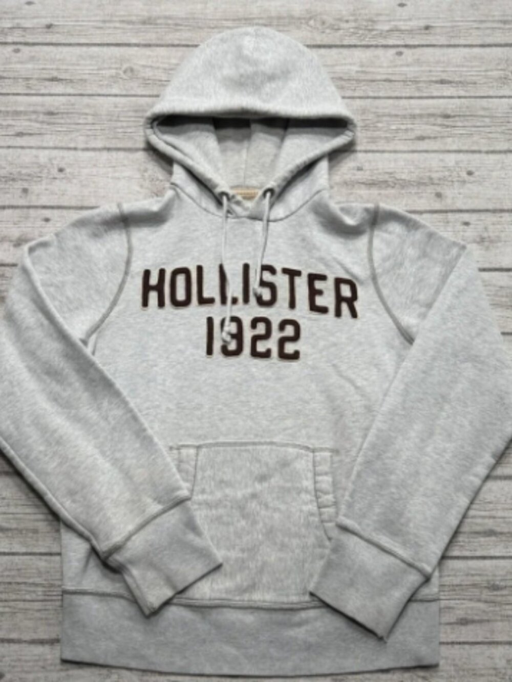 Y2K Hollister Hoodie Mens Medium Gray Applique Logo Fleece Lined Pullover